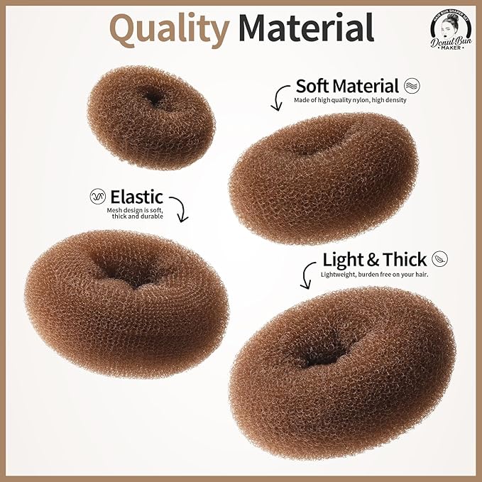 Teenitor Hair Bun Maker, 7pcs Bun Donuts for hair Buns(1 Extra-Large, 2 Large, 2 Medium, 2 Small), Light Brown