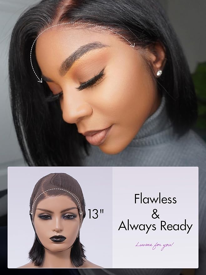 LUVME HAIR 10Inch Glueless Lace Front Bob Wig, 100% Human Hair, 13x5x1, Side Part, Straight, Modern, for Women