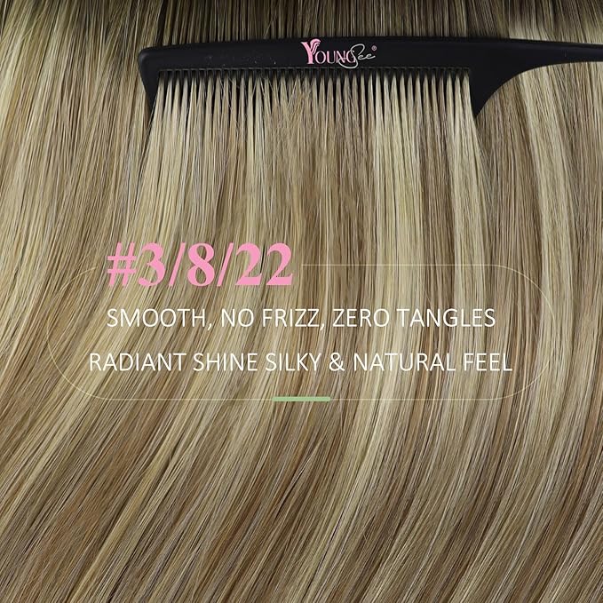 YoungSee Tape in Extensions Real Human Hair Balayage Tape in Hair Extensions Human Hair Brown Balayage Blonde Tape-in Hair Extension Real Human Hair 22In Ombre Tape-in Remy Hair Extension 20pcs 50g