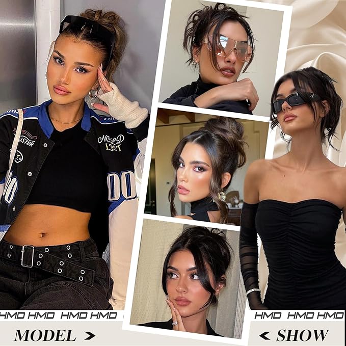 HMD Tousled Updo Messy Bun Hair Piece Hair Extension Ponytail With Elastic Rubber Band Updo Extensions Hairpiece Synthetic Hair Extensions Scrunchies Ponytail Hairpieces for Women(Natural Black 2#)