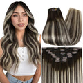Full Shine Clip in Hair Extensions Balayage Human Hair Extensions Clip ins Dark Brown to Platinum Blonde Hair Clip in Extensions Natural Straight Hair for Highlights 22 Inch 7 Pcs 120 G