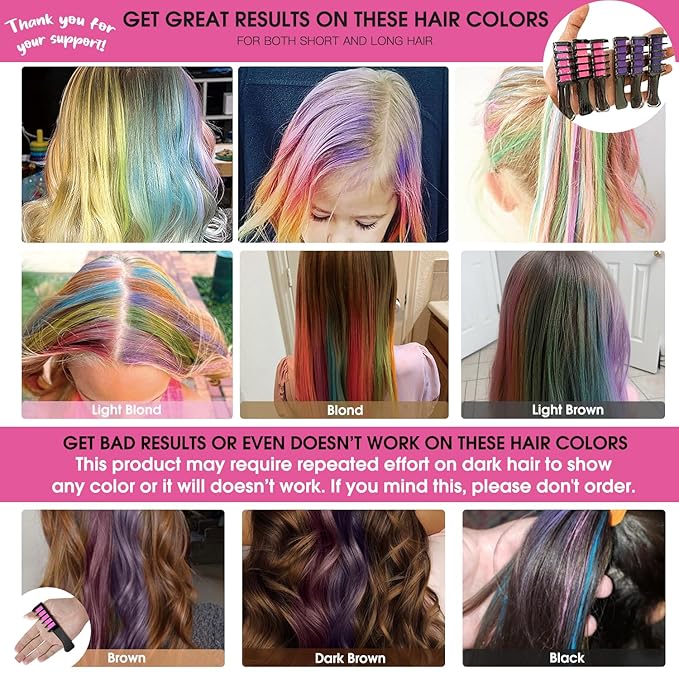 MSDADA New Hair Chalk Comb Temporary Hair Color Dye for Girls Kids with Light Color Hair, Washable Hair Chalk for Girls Age 4 5 6 7 8 9 10 Birthday Cosplay DIY, Christmas (Purple & Pink)