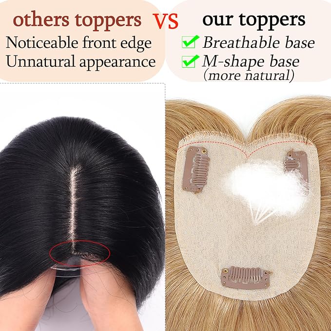 Human Hair Toppers for Women with Thinning Hair Real Human Topper Crown No Bangs 10 Inch #27 Dark Blonde