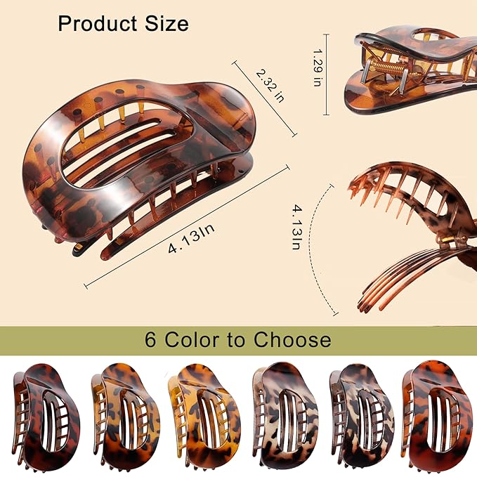 Leopard Flat Hair Clips for Women 6Pcs Strong Hold French Claw Clips for Thick or Thin Hair No Slip Grip Hair Claw Clips Hair Accessories for Styling Sectioning & Daily Wear