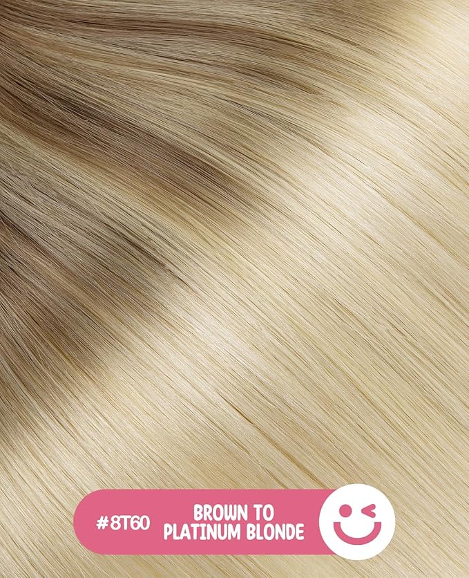 Youngsmile Injection Tape in Hair Extensions Human Hair #8T60 Ash Brown to Platinum Blonde 20pcs 40g 18 Inch Balayage Injected Seamless Tape in Hair Extensions Straight Remy Human Hair (#8T60,18'')