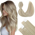 SURNEL Tape in Hair Extensions 22 inch Ash Blonde Highlight Bleach Blonde Tape in Human Hair Extensions 20pcs 50g(#18P613-22)