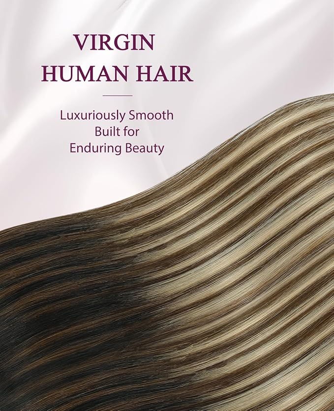 Pinkpearl Invisible Tape in Hair Extensions Human Hair, 20pcs 18inch 50g #1B/4/27 Balayage Natural Black to Chocolate Brown and Caramel Blonde Injection Tape in Extensions Remy Human Hair Injected