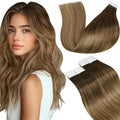 LaaVoo Tape in Hair Extensions Light Brown to Golden Brown Hair Extensions Tape in Real Human Hair Tape on Hair Extension Ombre Silky Straight Hair 12inch 20pcs 50g