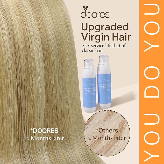 DOORES Classic Clip Seamless Clip, 5pcs 80g 20 Inch Balayage Ash Blonde to Golden Blonde and Platinum Blonde