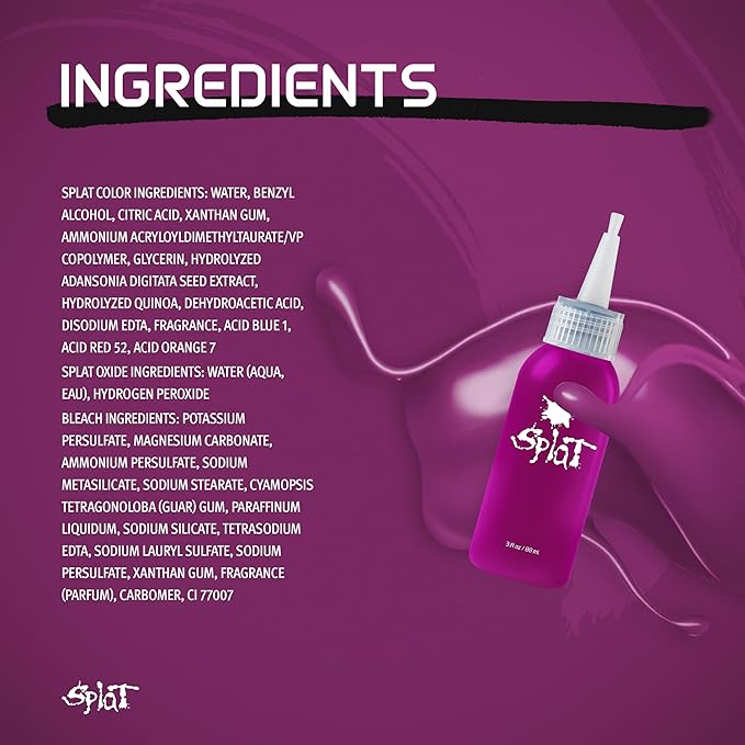 Splat Berry Blast Semi Permanent Hair Dye Kit with Bleach, 1 Application, Includes Purple Pink Hair Dye, Oxide & Bleach Powder, Vegan & Cruelty Free Hair Color