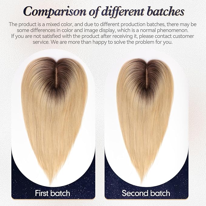 starluck Hair Toppers for Women Real Human Hair, 5"*5.5"Large Coverage Ombre Light Blonde HairTopper No Bangs,100% Real Human HairToppers for Women with ThinningHair,Cover Gray Roots