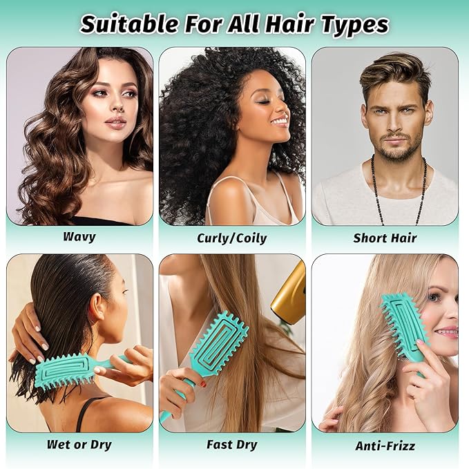 Curly Hair Brush Defining, Vented Curl Defining Brush for Effortlessly Detangling Shaping and Styling Women's Men's Curls on All Wet or Dry Hair Types, Reduces Frizz (Green)