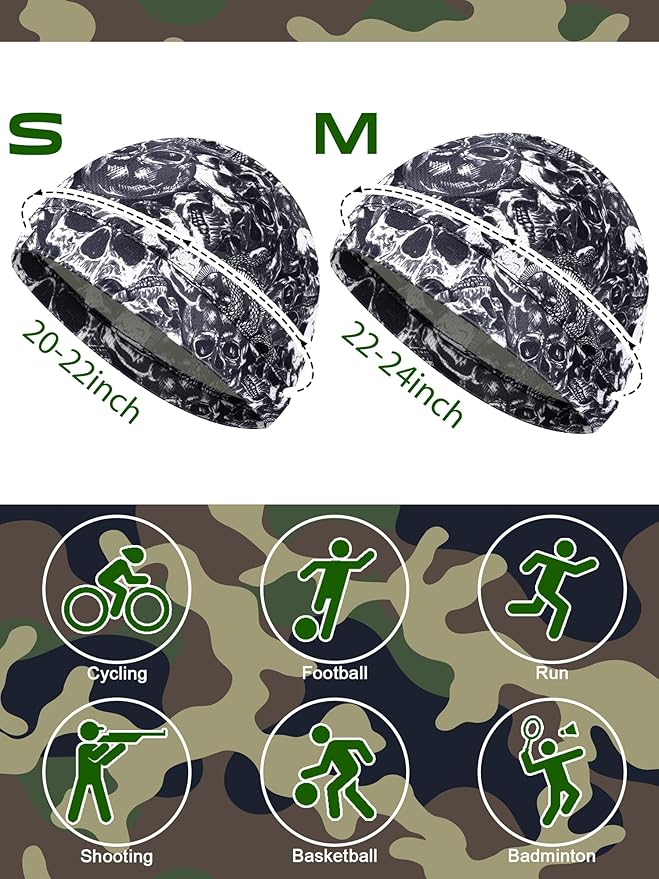 SATINIOR 6 Pcs Cooling Skull Cap Helmet Liner Sweat Wicking Cap Hard Hat Liner Bandana for Men Women Sports Cycling Running