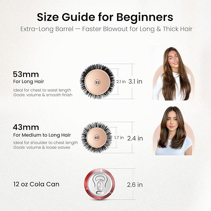 AIMIKE Round Brush for Blow Out, Extra Long Round Hair Brush w/Nano Thermal Ceramic & Ionic Tech, for Blow Drying & Styling, Curling and Shine - Barrel 1.7 inch