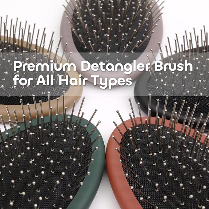 WeiLa Anti-Static Hair Brush Oval, Stainless-Steel Bristles Detangler for Wigs & Hair, ABS Handle (Marble Brown + Lemon, Couple)