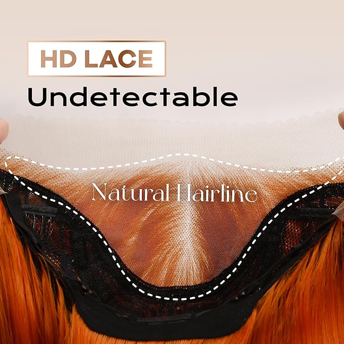 BLL Ginger Wig, Lace Front Wigs Pre-Plucked 13x4 Synthetic HD Lace Front Wigs Long Straight Glueless Ready to Wear Orange Wig For Black Women 26inch