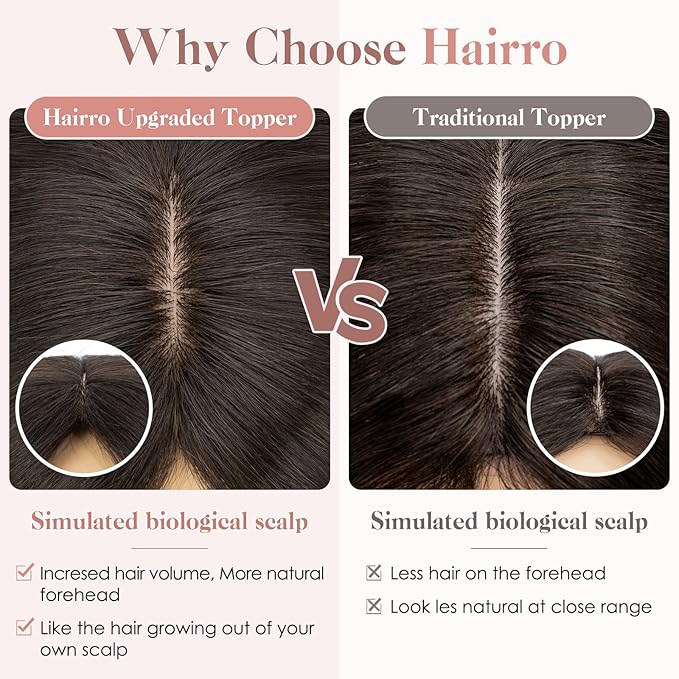 Hairro Human Hair Toppers Free Parted, 3.5x4.7" Base Hand-wovened 100% Real Hairpieces, with Invisible Clips-in for Women, for High Hairline/Adding Volume on Top, 14 Inch Light Natural Black