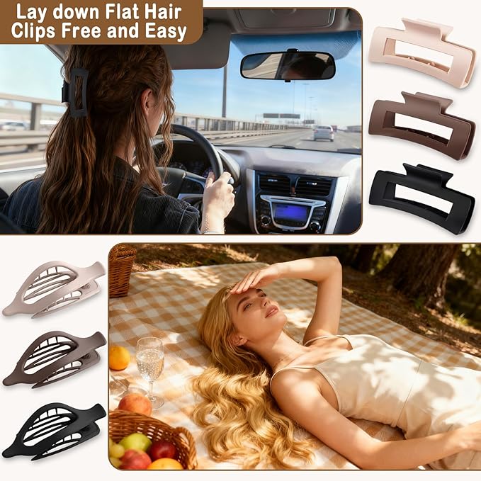 6 PCS Flat Hair Clips for Women Girls，French Flat Claw Clips & Cloud Claw Clips，Large Non-Slip Strong Hold Styling Barrettes Accessories for Thick & Thin Hair，Perfect for Everyday Use-Leopard5