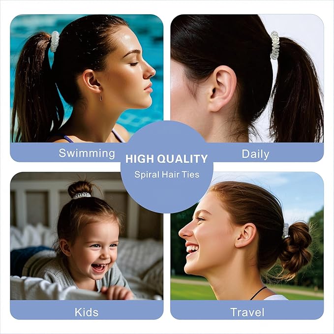 Spiral Hair Ties, 24 Pcs Hair Scrunchies for Women's Hair, Elegant Clear, Brown, Black Hair Ties No Damage Comfortable Non-Slip Elastic Hair Coils for Girls, Kids, and All Occasions