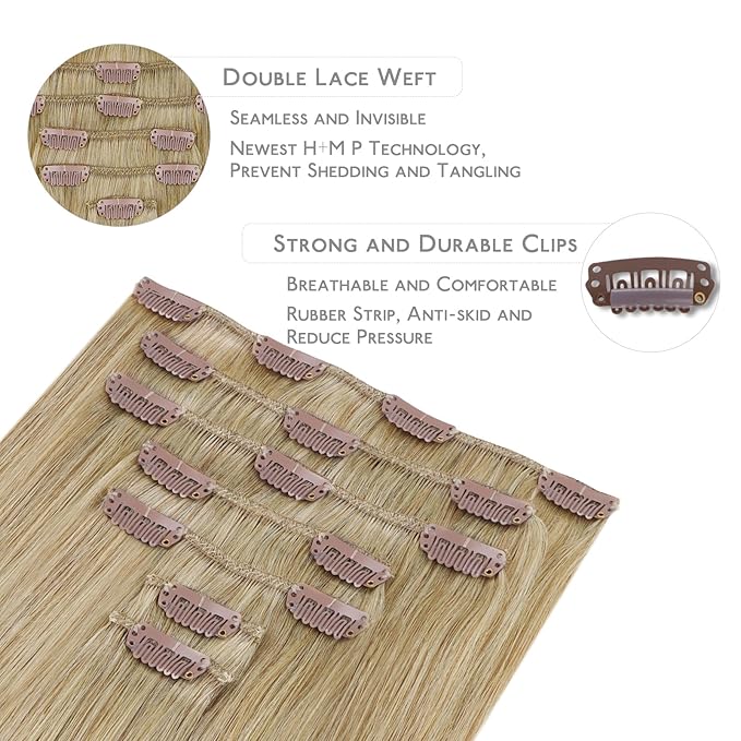 WENNALIFE Clip in Hair Extensions Real Human Hair, 24 Inch 120g 7pcs Clip in Hair Extensions Real Human Hair, Mixed Multi-tone Ash Brown Human Hair Remy Hair