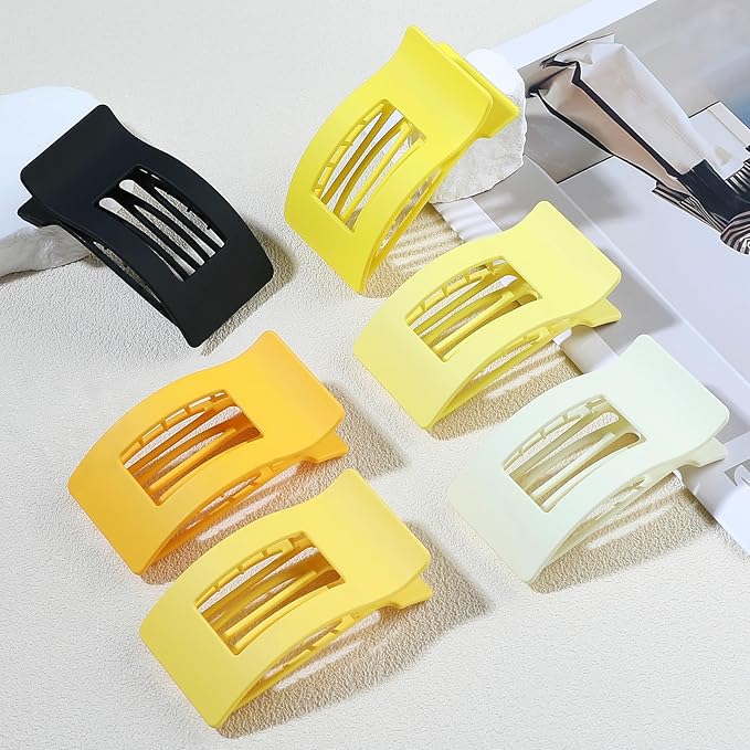 French Flat Hair Clips for Women 6pcs Hair Claw Clips for Thick or Thin Hair Matte Claw Clips for Girls Barrettes Non-Slip Strong Hold Hair Accessories for Women (Yellow)