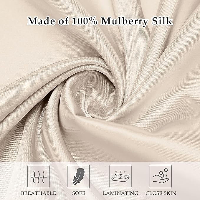 2 Pack Satin Pillowcase with Hidden Zipper, Adjustable Satin Eye Mask for Sleeping and Satin Volume Scrunchie for Hair and Skin, Standard Size(Champagne,Classic Style)