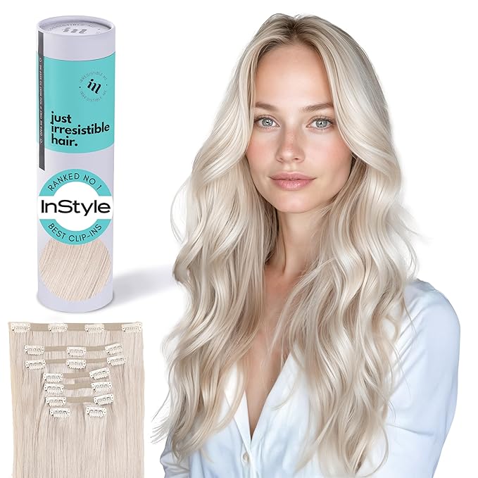 Irresistible Me Real Human Hair Extensions Clip Ins – 100% Human Hair Clip In Extensions for Length & Volume – Invisible Extension – Heat Resistant & Dyeable – Icy Blonde, 24 Inches