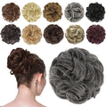 FESHFEN Messy Bun Hair Piece - Elastic Wavy Curly Hair Bun Scrunchies Extensions Synthetic Chignon Hairpieces for Women Girls, Dark Salt and Pepper 1.5 oz