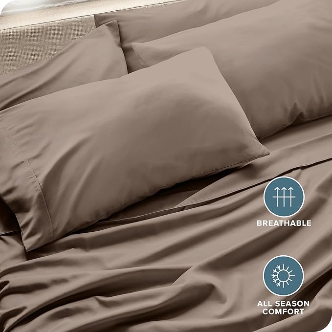 Bare Home Microfiber Bulk Pillow Cases - Standard/Queen Size Set of 4 - Cooling Pillowcases - Double Brushed - Taupe Pillowcases 4 Pack - Easy Care (Standard - 4 Pack, Taupe)