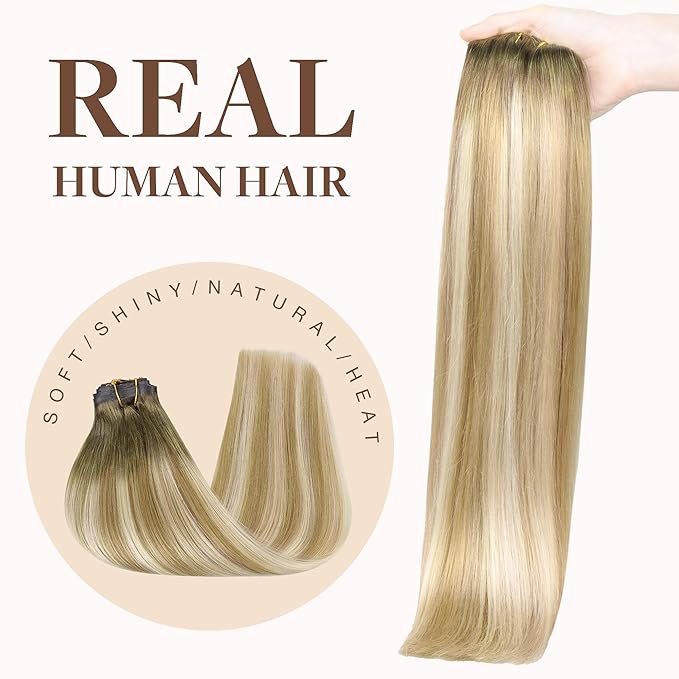 GOO GOO Clip in Hair Extensions Real Human Hair, Remy Human Hair Extensions Clip ins for Women, Natural Human Hair, 24inch 160g 7Pcs, 5A/90/16F Bahamian Balayage