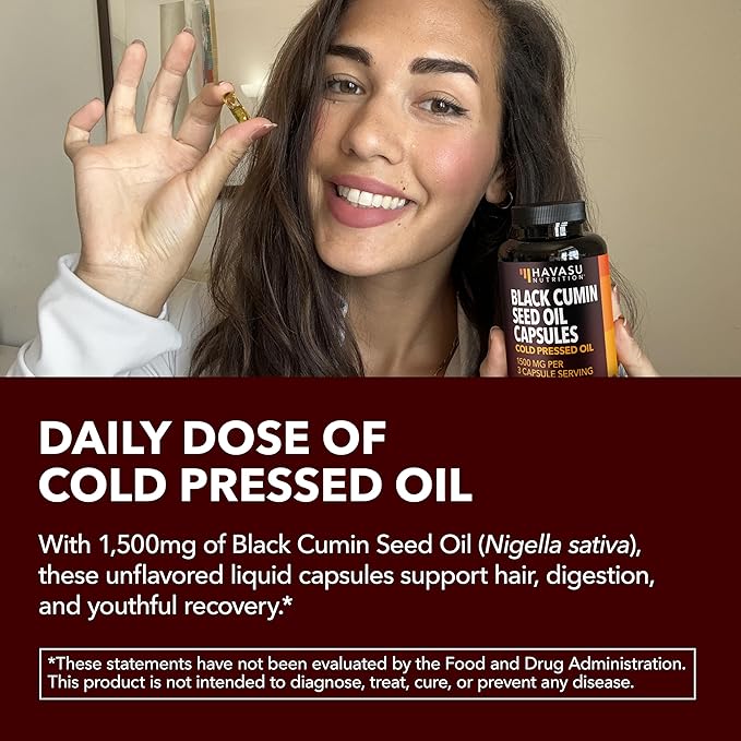 Cold Pressed Black Seed Oil Capsules - 1500mg Black Cumin Supplement for Immune Function, Digestive Support & Overall Health - Hair & Skin Superfood - Nigella Sativa - 2 Month Supply, Unflavored