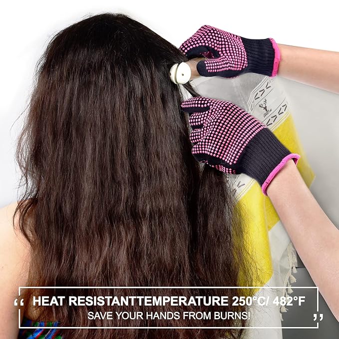 Sopito 2Pcs Heat Resistant Gloves with Silicone Bumps, Professional Heat Protection Gloves for Hair Styling, Mitts for Curling Iron Wand Flat Iron Sublimation, Rose Red
