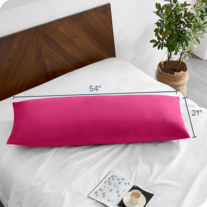 Bare Home Microfiber Body Pillow Cover - Ultra Soft - Cooling Pillowcase - Double Brushed - Pillowcase with Zipper Closure - Easy Care (20''x54'' Body Pillow Cover, Pink)