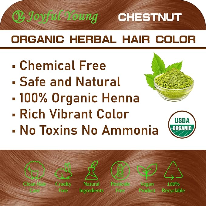 100% Organic Henna Hair Color – Natural, Chemical-Free Hair Dye for Rich, Vibrant Color & Gloss – Grey Coverage, Safe for All Hair Types, Vegan Non-Toxic, Herbal Hair Treatment (CHESTNUT BROWN)