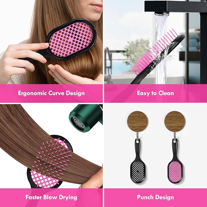 4 Pack Vented Detangling Hair Brush - Detangler Hairbrush with Soft Bristles for Effortless Tangle Free - Ideal for Wet Dry or Curly Damaged Hair for Women Men Kids