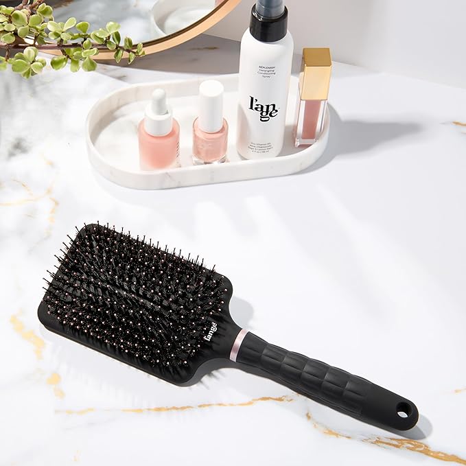 L'ANGE HAIR Detangling Paddle Brush | Nylon & Boar Bristles for Wet or Dry Hair | Built for Thick Hair | Reduces Snagging & Breakage | Tames Flyaways & Frizz for Softer, Shinier Strands (Black)
