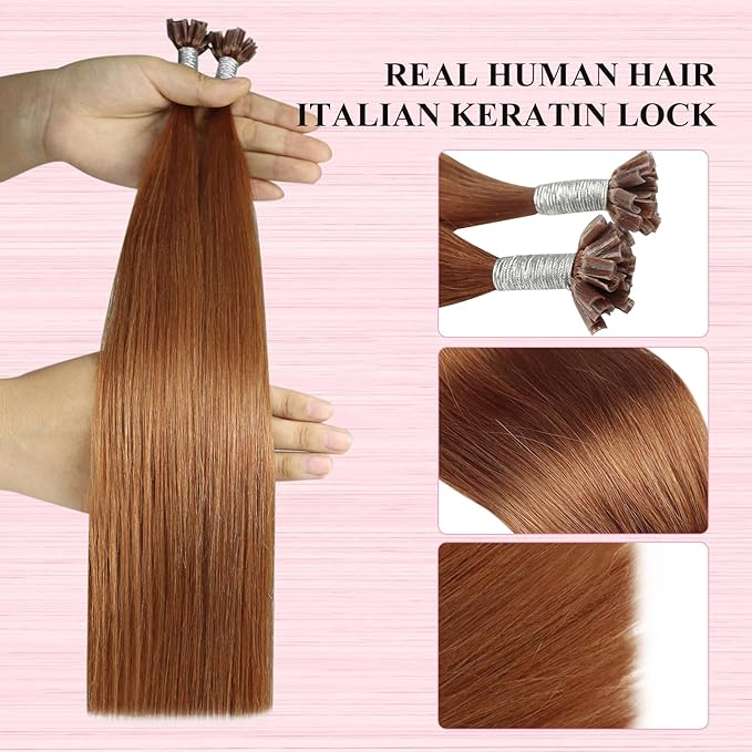 YoungSee Copper U tip Hair Extensions Copper U Tips Human Hair Extensions Easy to Apply 14In 50s/50G