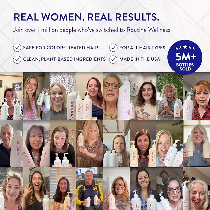 Routine Wellness Anti-Thinning Shampoo and Conditioner Set for Thinning Hair - Biotin DHT Blocker Women & Men - Color Safe Shampoo for Hair Loss & Healthier Hair - Citrus Bloom & Mint Leaf (Pack of 2)