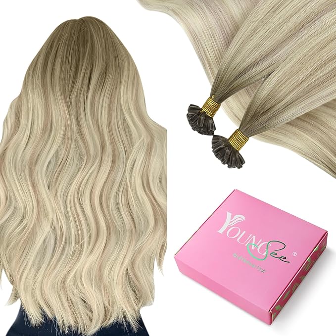 YoungSee U Tip Hair Extensions Human Hair Ombre Keratin Extensions Ombre Ash Blonde to Platinum Blonde 24In 50s/50g
