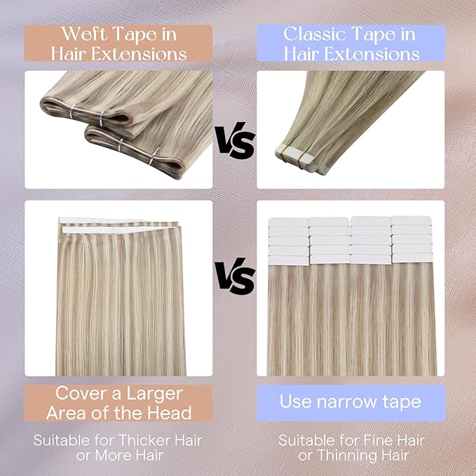 Full Shine Tape in Weft Hair Extensions Human Hair Color 18 Ash Blonde Highlight 613 Blonde Genius Weft Tape in Extensions Long Tape Weft for Daily Office Look Lightweight 18Inch 50G One Piece