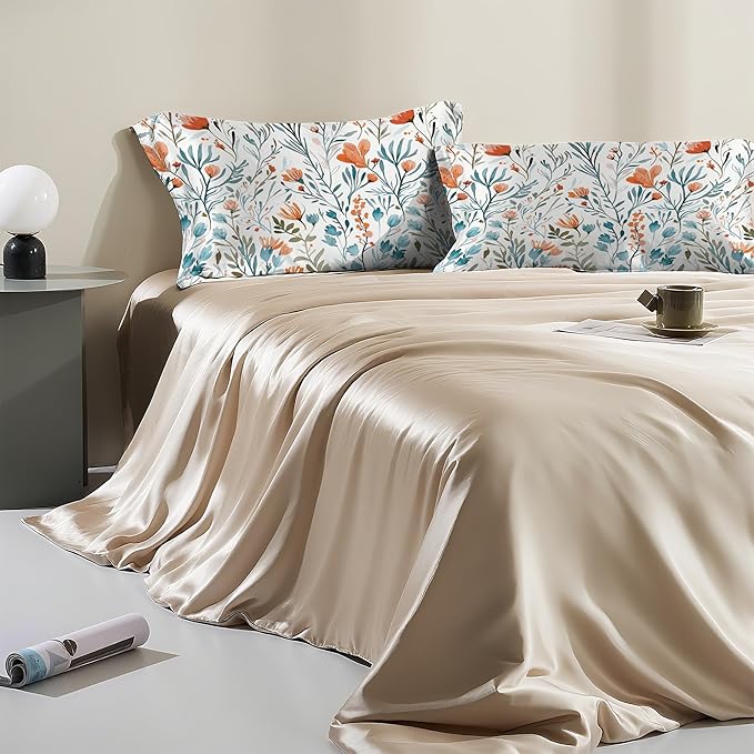 Satin Pillowcase 1 Pack-Watercolor Flowers Small Floral Silky Pillow Cover for Hair and Skin,Standard Size 20x26 Inch Soft Cooling Printed Pillow Cases with Hidden Zipper,Gifts for Women Men