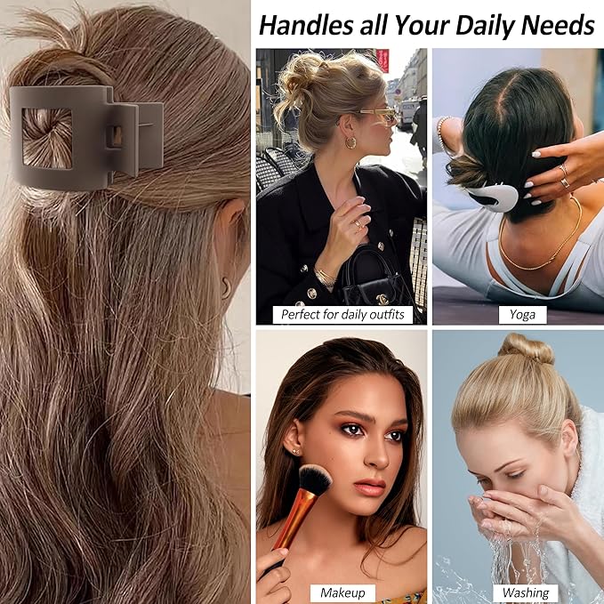 Velscrun Flat Hair Clips for Women Girls, 2 Styles 8 Pcs Lay Flat Claw Clips, Strong Hold French Duck Billed Large Side Hair Jaw Clip for All Hair Types, Non Slip Grip for Daily Styling Brown