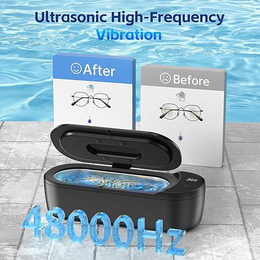 Ultrasonic Jewelry Cleaner, 48KHz Ultrasonic Cleaner Machine with Digital Timer, Dual Cleaning Modes, 304 Stainless Steel Tank for Jewelry, Eyeglasses, Rings, Retainers, Dentures Black