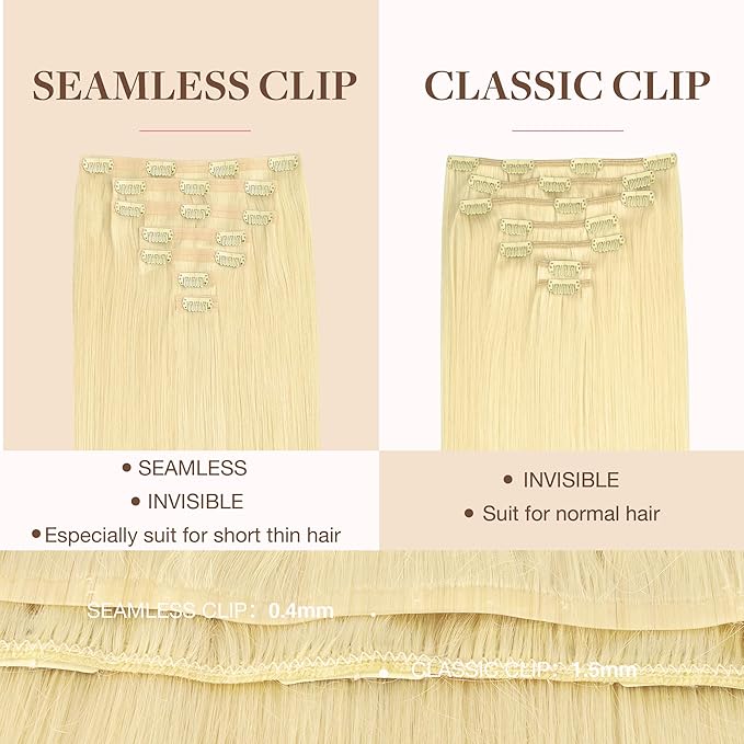 GOO GOO Clip in Hair Extensions Real Human Hair, Remy Human Hair Extensions Clip ins for Women, Natural Human Hair, 14inch 110g 7Pcs, 22F Light Golden Blonde