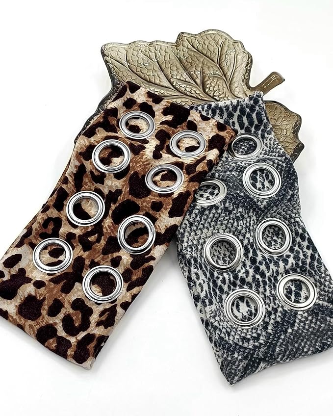 Grommet Headband for Women, Grey Snake 23cm Hollow Out Elastic Hair Band, Eyelets Punk Grunge Stylish Hairband