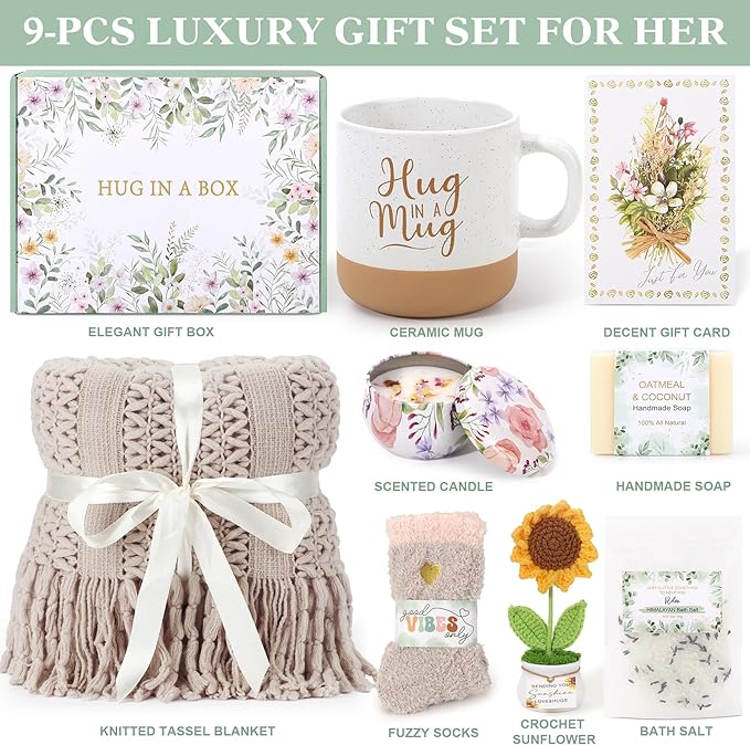 Self Care Gifts for Women Birthday, Get Well Soon Gift Baskets for Women Spa Care Package, Inspirational Thinking of You Sending Sunshine Sunflower Gifts, Sympathy Christmas Gift Ideas for Mom Friend