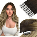YoungSee Tape in Extensions Human Hair Balayage Hair Extensions Tape in Brown Ombre Medium Brown with Blonde Tape in Hair Extensions 20pcs Human Hair Tape-in Extension 20 Inches 50g
