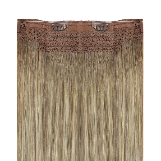 YoungSee 120G Wire Hair Extensions Human Hair Brown Blonde Invisible Wire Hair Extensions Real Human Hair Light Brown Mix Platinum Blonde One Piece Hair Extension for Women 18Inch