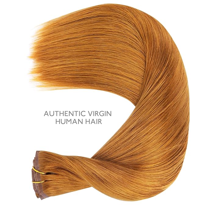 WENNALIFE Seamless Clip In Hair Extensions Human Hair, 22 Inch 150g 7pcs Auburn Ginger Real Hair Extensions Clip in Human Hair Invisible PU Skin Weft Natural Remy Human Hair Extensions