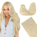 GOO GOO Clip in Hair Extensions Real Human Hair, Remy Human Hair Extensions Clip ins for Women, Natural Human Hair, 16inch 130g 7Pcs, 60A Platinum Blonde